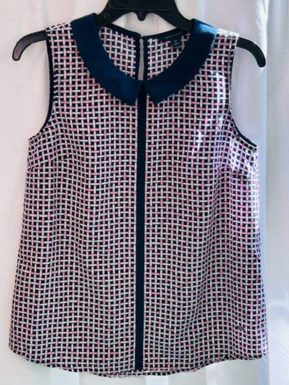 Tiommy Hilfiger Pink & Navy Basketweave Peter Pan Collar Blouse - S